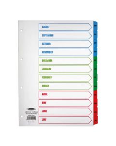 A4 Academic Year Mylar Coloured Tab Indexes Aug-Jul Set