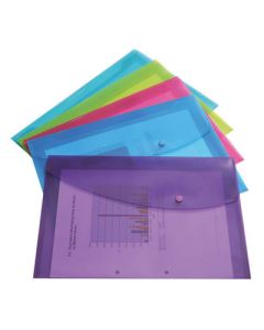 Foolscap Popper Wallets Assorted Bright Colours Pack of 5