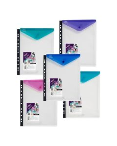 A4 Portrait High Capacity Multi-punched Wallets Assorted Pack of 5