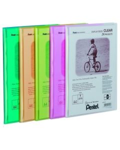 Pentel Transparent Display Books A4 Assorted Colours Pack 5