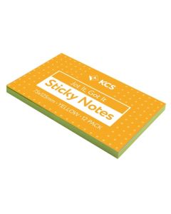 75 x 152mm KCS Yellow Sticky Notes 100 Notes Pack of 12
