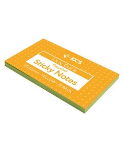75 x 125mm KCS Recycled Sticky Notes Yellow 100 Notes Pack of 12