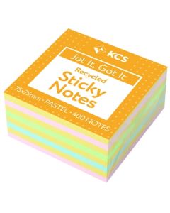 75 x 75mm 100% Recycled KCS Pastel Sticky Notes Cube 400 Notes