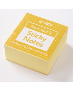 75 x 75mm KCS Sticky Notes Yellow Cube 400 Notes