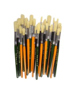 Hog Bristle Short Handle Round Paint Brushes Assorted Pack of 30