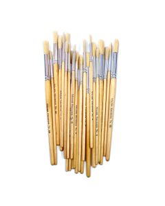 Hog Bristle Short Handle Round Paint Brushes Natural Pack of 25