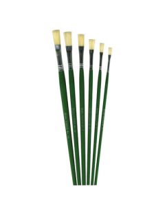 Hog Bristle Long Handle Flat Paint Brushes Green Pack of 6