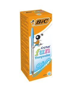BIC Cristal Fun Colour Ballpoint Pens Turquoise Box of 20