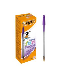 BIC Cristal Fun Colour Ballpoint Pens Purple Box of 20