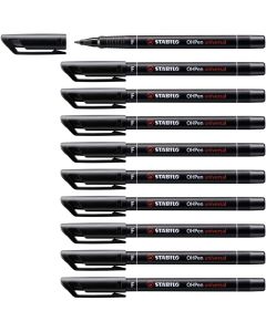 STABILO Permanent OHPens Black Fine Tip Pack of 10
