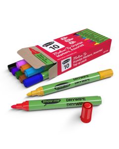 Show-me Slim Drywipe Pens Medium Tip Assorted Colours Pack of 10