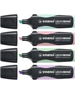 STABILO GREEN BOSS Highlighters Assorted Pastel Colours Pack of 4