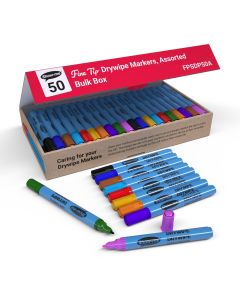 Show-me Slim Drywipe Pens Fine Tip Assorted Colours Pack of 50