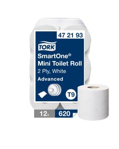 Tork SmartOneÂ® Mini 2 Ply Toilet Roll 620 Sheets White Pack of 12