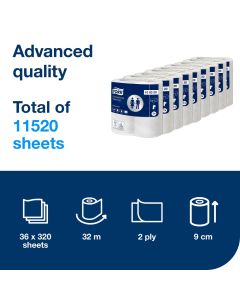 Tork 2 Ply Toilet Roll Conventional White Case of 36