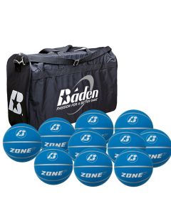 Baden Ball Game Day Bag plus 10 Baden Zone Blue Size 7 Basketballs