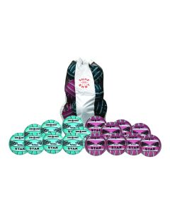 Sure Shot 15 ball Game Bag with 15 Size 5 Star Netballs (7 Pink and 8 Blue)