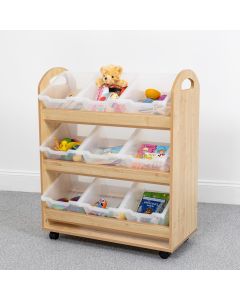 Wild Wood Tilt Tote Storage Trolley 9 Clear Tubs Maple