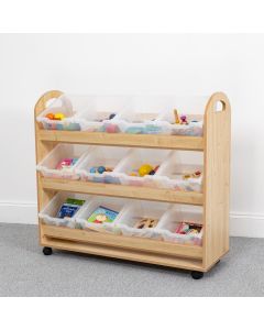 Wild Wood Tilt Tote Storage Trolley 12 Clear Tubs Maple