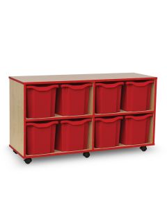 8 Quad Coloured Edge Tray Unit Maple Red Trays