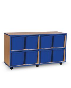 8 Quad Coloured Edge Tray Unit Beech Blue Trays