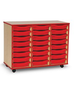 24 Single Coloured Edge Tray Unit Beech Red Trays