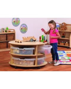 Double Tier Mobile Circular Storage Unit with Clear Tubs