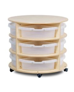 Triple Tier Mobile Circular Storage with Clear Tubs