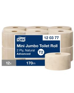 Tork Natural Mini Jumbo 2 Ply Toilet Rolls L170m Pack of 12