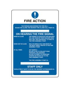 Fire Action' School Use Sign Rigid