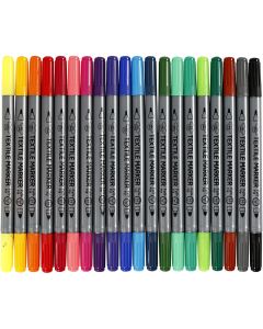 Double Ended Textile Markers Assorted Colours Pack of 20