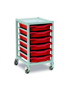 6 Single Tray Science Trolley Grey Frame Red