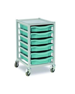 6 Single Tray Science Trolley Grey Frame Steel Blue