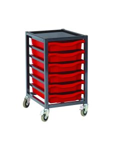 6 Single Tray Trolley Charcoal Frame Red