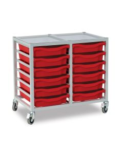 12 Single Tray Science Trolley Grey Frame Red