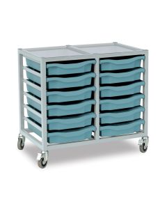 12 Single Tray Science Trolley Grey Frame Steel Blue