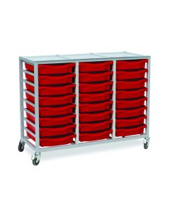 24 Single Tray Science Trolley Grey Frame Red
