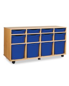4 Single, 4 Double & 4 Quad Tray Storage Unit Beech Blue