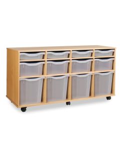 4 Single, 4 Double & 4 Quad Tray Storage Unit Beech Clear