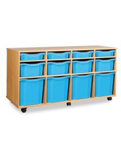 4 Single, 4 Double & 4 Quad Tray Storage Unit Beech Cyan