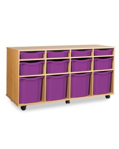 4 Single, 4 Double & 4 Quad Tray Storage Unit Beech Purple