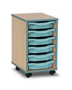 Coloured Edge 6 Single Tray Beech Unit Metal Blue