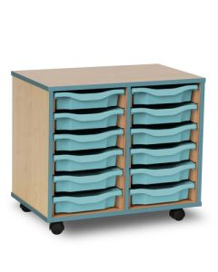 Coloured Edge 12 Single  Tray Beech Unit Metal Blue