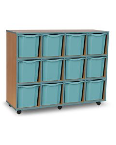 Coloured Edge 12 Quad Tray Beech Unit Metal Blue
