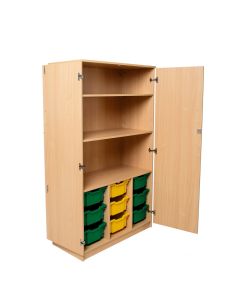 Two Shelf Cupboard Beech 9 Deep Green Trays
