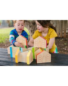 Wooden Colourful Houses Pack of 16
