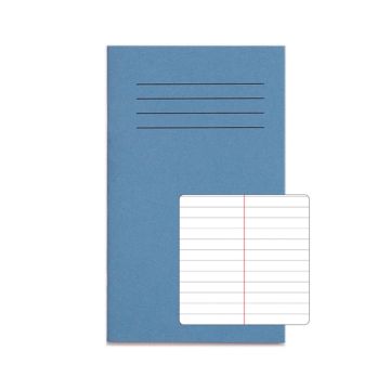 164 x 99mm Exercise Book 7mm Ruled + Centre Red Line 48 Pages Box of 100 Light Blue