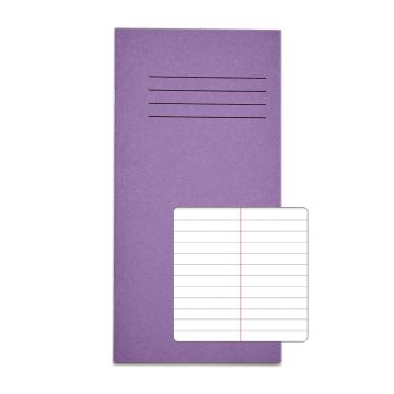 8" x 4" Exercise Book Ruled 8mm+ Centre Red Line 32 Pages Box of 100 Purple