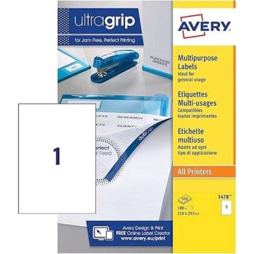 Avery JamFREE Multipurpose Labels 1 per sheet 100 pack
