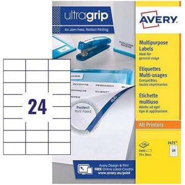 Avery JamFREE Multipurpose Labels 24 per sheet 100 pack